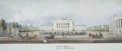Het Sint-Petersburgse Keizerlijke Bolshoi Kamenny Theater uit het panorama van de Nevsky Prospekt door Vasili Semenovich Sadovnikov