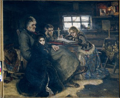 Alexandre Danilovic Menchikov en zijn familie in ballingschap door Vasilij Ivanovic Surikov