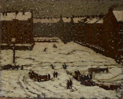 Voorstad in sneeuwweer door Václav Malý