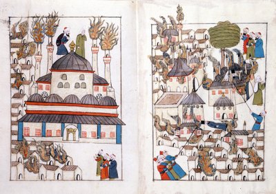 Een brand in Constantinopel in 1660. Miniatuur uit 