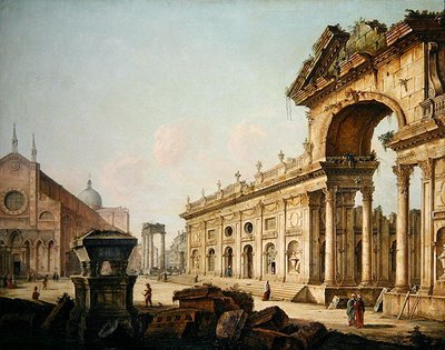 Verzonnen Zicht met Triomfboog door Venetian School