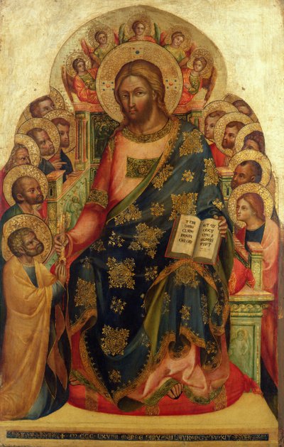 Christus op de troon met heiligen en engelen die de sleutel aan St. Petrus overhandigen door Lorenzo Veneziano
