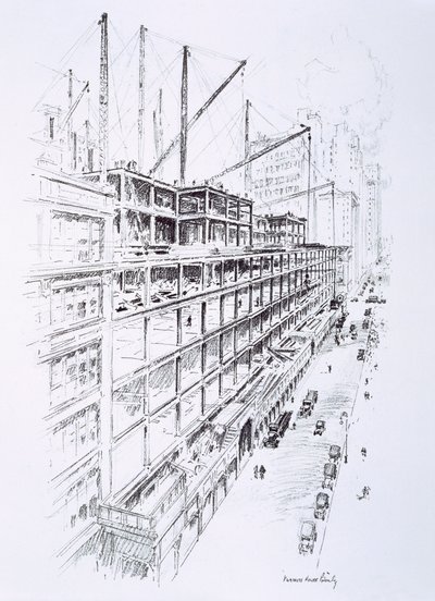 Uitzicht op de kranen op de 8e verdieping van het Empire State Building, mei 1930, uitgegeven door William Edwin Rudge door Vernon Howe Bailey