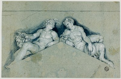Boven de deur met allegorische mannelijke figuur door Veronese