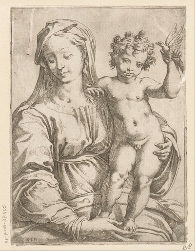 Maria met Kind en een vogel door Vespasiano Strada