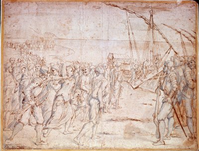 Deportatie van de Morisken uit Spanje na het ondertekenen van een verdrag door Filips III van Spanje op 22/09/1609. Tekening door Vincencio Carducho (1576-1638) door Vicente Carducho