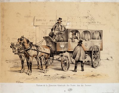 Postkoets - Lithografie door Adam, ca. 1840 door Victor Adam