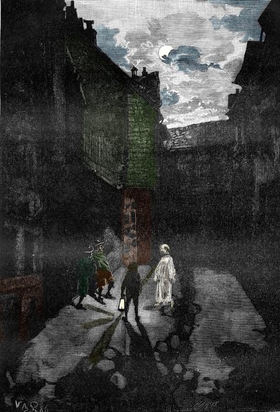 Paranormaal fenomeen: Verschijning van een geest in de binnenplaats van een spookkasteel door Victor Armand Poirson