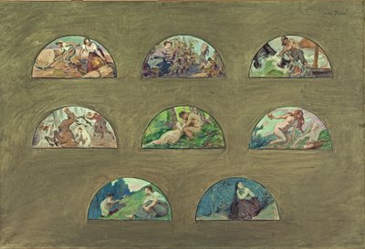 Schets voor de eetkamer van het stadhuis van Parijs: Het voedsel - De genoegens - De zintuigen door Victor Emile Prouve