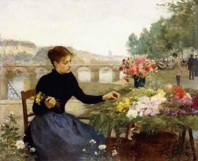 Een Parijse Bloemenmarkt door Victor Gabriel Gilbert