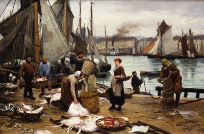Het lossen van de vangst, 1881 door Victor Gabriel Gilbert