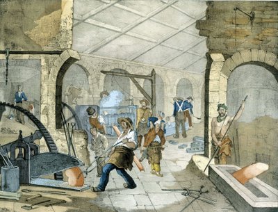 Smederijen - litho van Janson. 19e eeuw. door Victor Janson