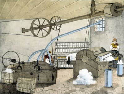 Mechanisch spinnen - litho door Janson. 19e eeuw. door Victor Janson