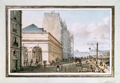 Uitzicht op de nieuwe Pluimveemarkt, gelegen aan de Quai des Augustins nabij de Pont-Neuf, Parijs, ca. 1810 door Victor Jean Nicolle