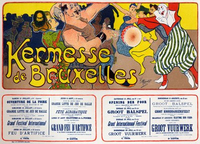 Levensstijl. Brusselse kermis (Carnaval), België. Poster door V. Mignot, België, ca. 1890 door Victor Mignot