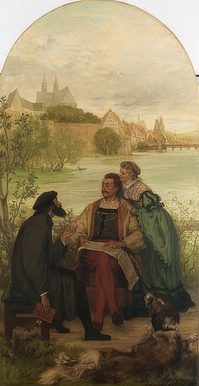 Ridder Hartmut von Kronberg bij de hervormer Oecolampadius in Basel door Victor Müller