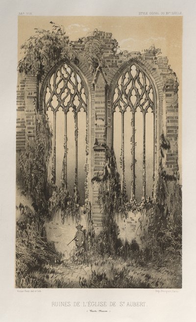 Ruïnes van de kerk van St. Aubert Haute-Marne, 1860 door Victor Petit