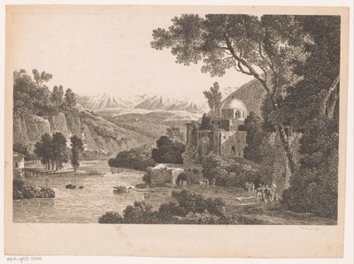 Landschap met gebouw met koepel door Victor Pillement