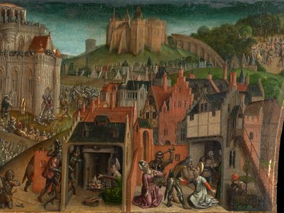 Verovering van Jeruzalem door Titus (predella) door Vienna Master of Mary of Burgundy