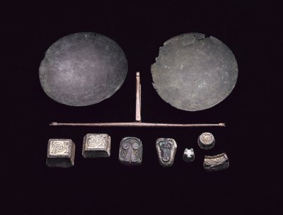 Weegschaalbalk uit een Vikingbootbegrafenis in Kiloran Bay, Colonsay, Argyll, 875-925 AD door Viking Viking
