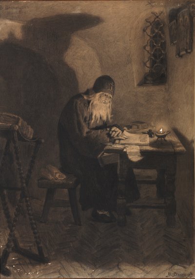 Pimen. Illustratie bij het drama Boris Godunov door A. Poesjkin door Viktor Mikhaylovich Vasnetsov