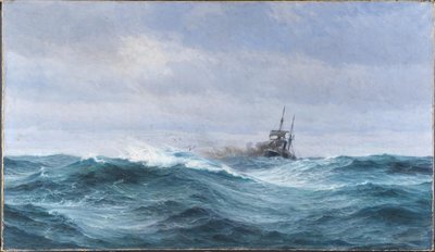 Een schip in storm op de Atlantische Oceaan door Vilhelm Arnesen