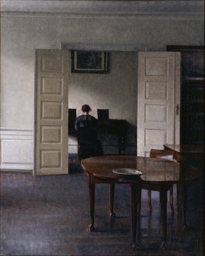 Interieur met Ida die Piano Speelt door Vilhelm Hammershøi