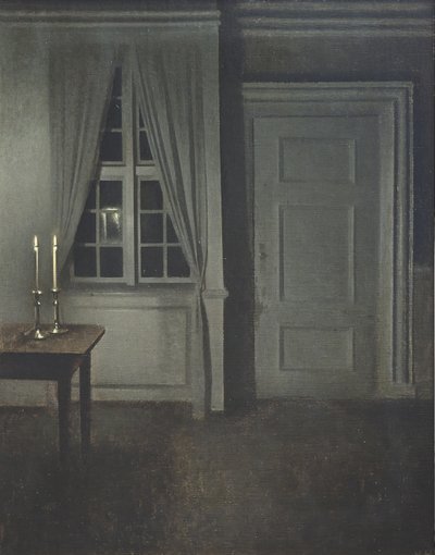 Interieur met twee kaarsen door Vilhelm Hammershøi