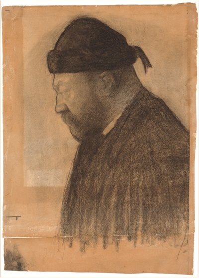 Portret van Thorvald Bindesbøll in profiel naar links door Vilhelm Hammershøi
