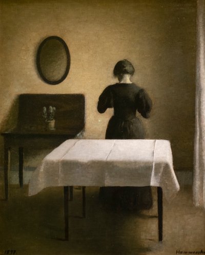 Interieur met een zwarte vrouw door Vilhelm Hammershoi