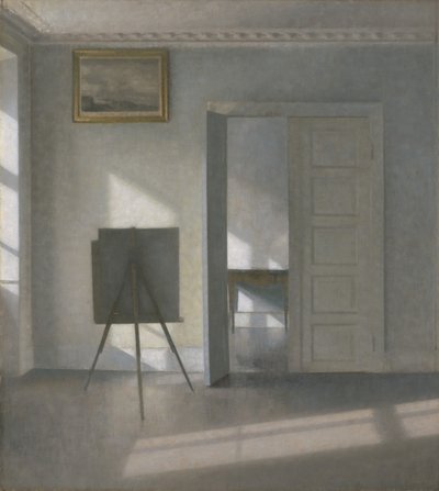 Interieur met een schildersezel, Bredgade 25 door Vilhelm Hammershøi