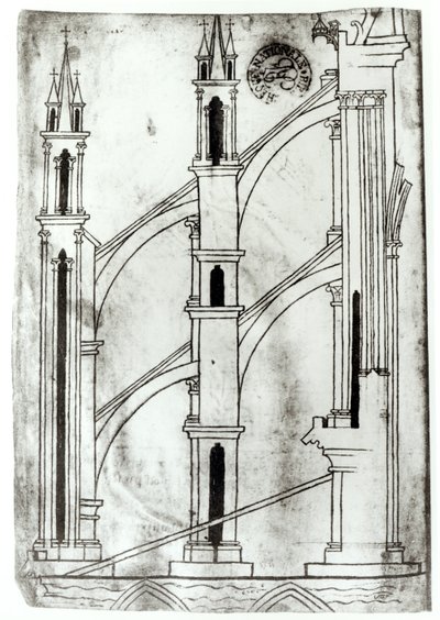 Ms Fr 19093 f.32v Sectie van de muur en boog van de absidiale kapellen van de Kathedraal van Reims (facsimile kopie) door Villard de Honnecourt