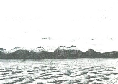 Jura scène vanaf veerboot, 2005 door Vincent Alexander Booth