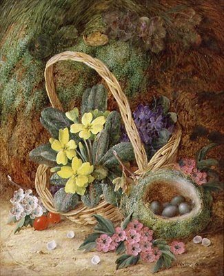 Stilleven met Sleutelbloemen en een Vogelnest door Vincent Clare