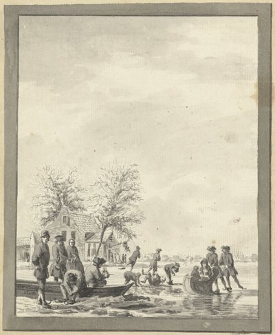 IJsvermaak op het Buiten Spaarne bij Haarlem bij de Herberg door Vincent Jansz. van der Vinne