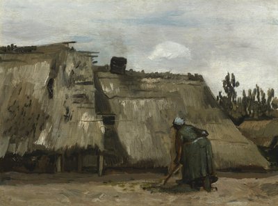 Een boerin die graaft voor haar huisje door Vincent van Gogh
