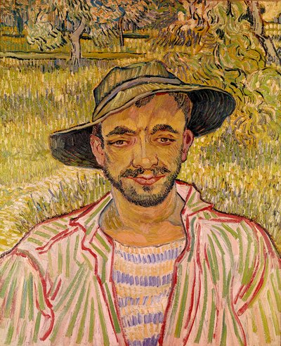 Buste van boerengezicht met strohoed. Schilderij door Vincent Van Gogh (1853-1890) 1889 door Vincent van Gogh