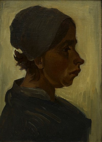 Hoofd van een boerin met donkere kap door Vincent van Gogh