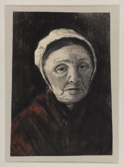 Hoofd van een oude vrouw in een Scheveningse muts, 1882-83 door Vincent van Gogh
