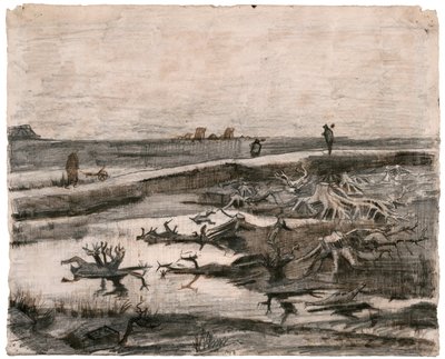 Landschap met veenstammen (Werk op het land) door Vincent van Gogh