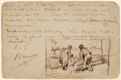 Ansichtkaart met Twee Boeren die Graven door Vincent van Gogh
