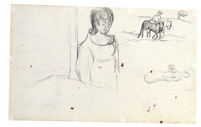 Studies van vrouw en boerenlandschap door Vincent van Gogh