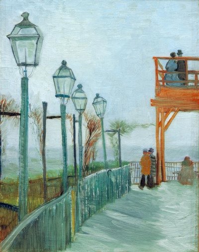 Terras en uitkijkplatform op de Moulin de Blutefin, Montmartre door Vincent van Gogh