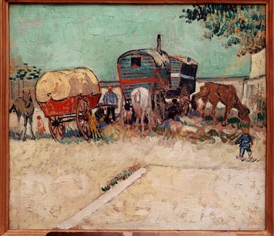 De woonwagens, een kamp van zigeuners in de buurt van Arles. Schilderij door Vincent Van Gogh (1853-1890) door Vincent van Gogh