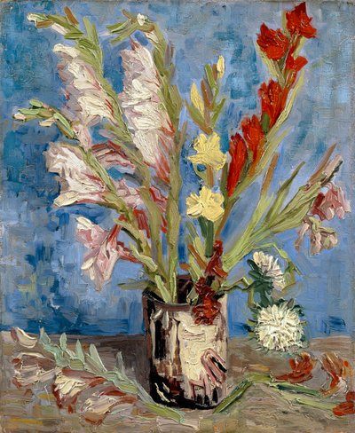 Vaas met gladiolen en Chinese asters, 1886 door Vincent van Gogh