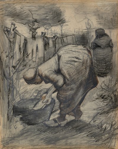 Vrouw bij de wastobbe, in een tuin door Vincent van Gogh