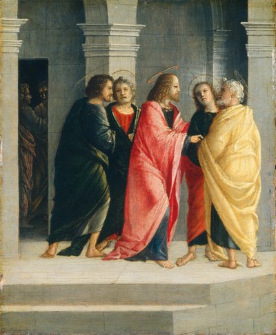 Christus instrueert Petrus en Johannes om zich voor te bereiden op het Pascha door Vincenzo Civerchio