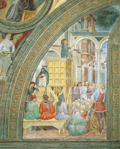 Het wonder van de wolk, (detail) uit Verhalen van Sint Petrus Martelaar, door Vincenzo Foppa door Vincenzo Foppa