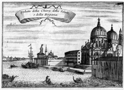 Venetië, Italië. De kerk van Santa Maria della Salute, ontworpen door de architect Baldassare Longhena, en de Maritieme Douane. In 