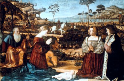 Heilige Familie met twee schenkers, 1505 door Vittore Carpaccio